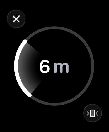 Precision Finding, white progress bar encircles estimated distance to misplaced iPhone