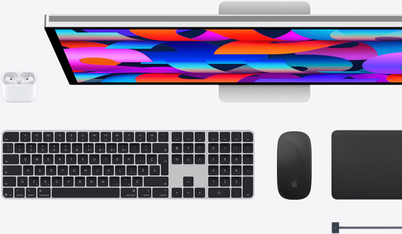 Accessoires pour Mac : AirPods, Studio Display, Magic Keyboard, Magic Mouse, Magic Trackpad, câble de recharge MagSafe