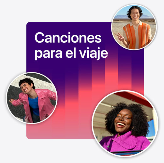 Portada de una playlist compartida llamada 'Canciones para el viaje' rodeada de memojis
