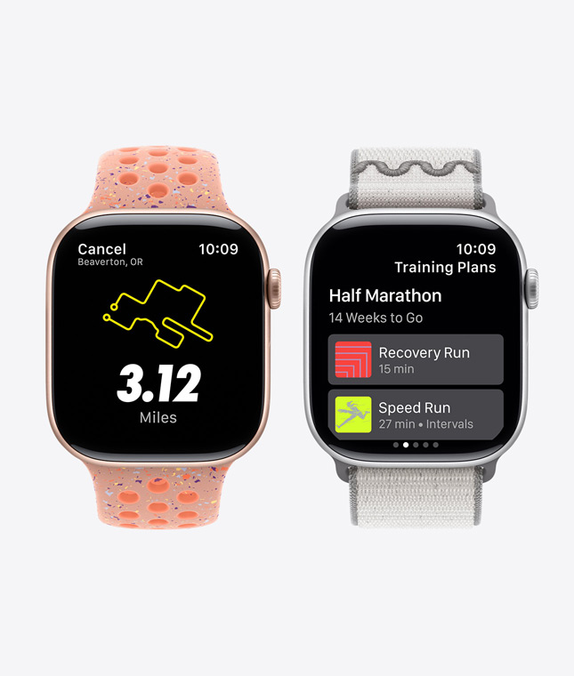 Apple Watch Series 11-enheder med Nike Run Club-funktionerne Træningsplaner og Motiverende coaching