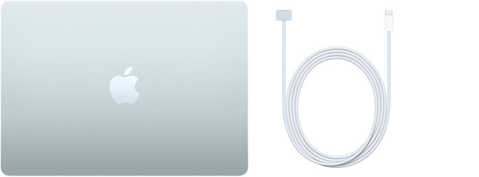 Un MacBook Air 13 pollici e un cavo da USB-C a MagSafe 3