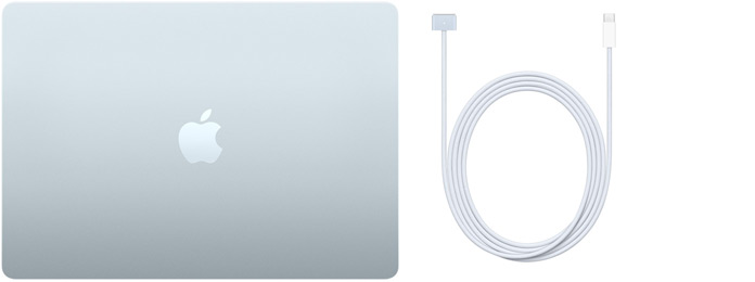Un MacBook Air 15 pollici e un cavo da USB-C a MagSafe 3