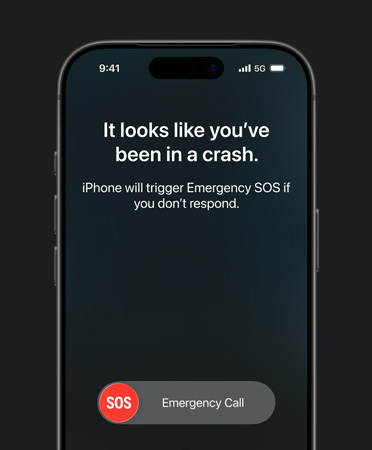 iPhone 17 Pro, eksterior depan, sudut melengkung, fitur deteksi tabrakan sedang digunakan