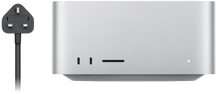 صورة لجهاز Mac&nbsp;Studio إلى جانب سلك الطاقة الخاص به