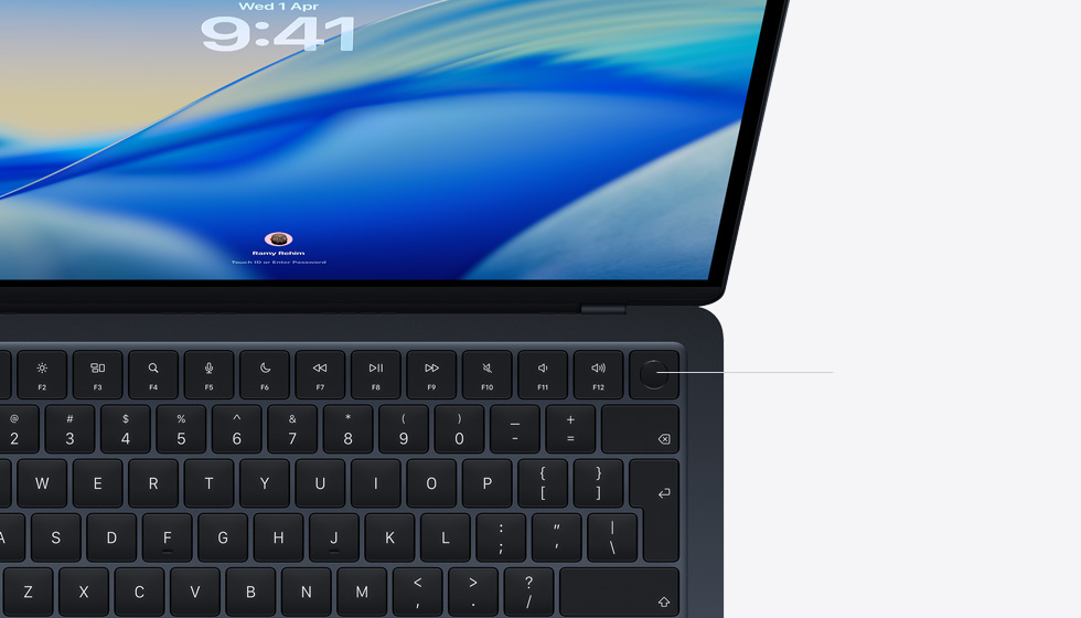 Open MacBook Air demonstrating the location of the Touch ID button