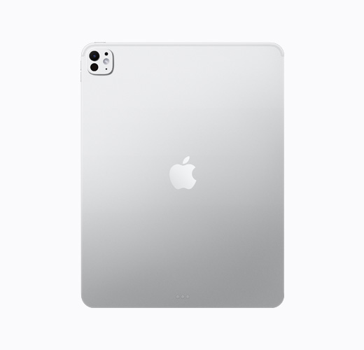 iPad Pro สีเงิน ตัวเครื่องภายนอกด้านหลัง พร้อมโลโก้ Apple สีเงินมันวาว