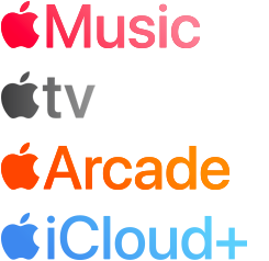 Apple 服務列表：Apple Music、Apple TV、Apple Arcade 與 Apple iCloud Plus