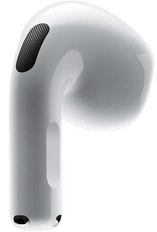 AirPods 4 προβάλλοντας την πίσω όψη των AirPods 4, δείχνοντας προς το στέλεχος με δύναμη.