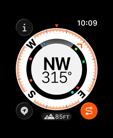 Fonctionnalité Point de départ, données : boussole, altitude, points de repère marqués