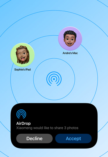 Un bureau Mac avec AirDrop ouvert.