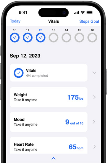 Appen Corrie Health visas på en iPhone.