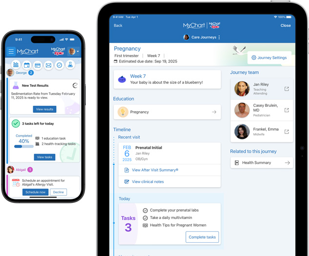 Epic MyChart-appen visas på iPhone och iPad.