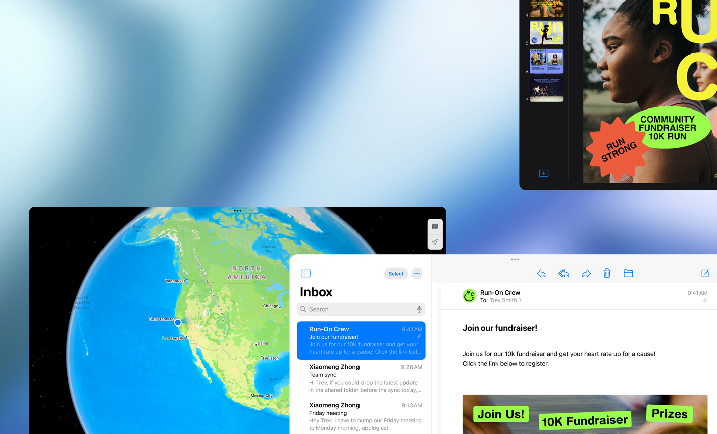 Mitu ekraani erinevate kasutusel rakendustega, horisontaalpaigutus